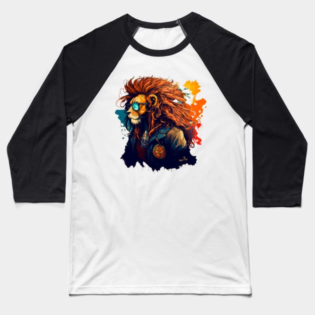 Hipster Lion Baseball T-Shirt by ChasingTees